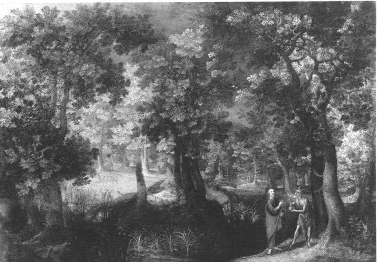 Waldlandschaft mit Versuchung Christi