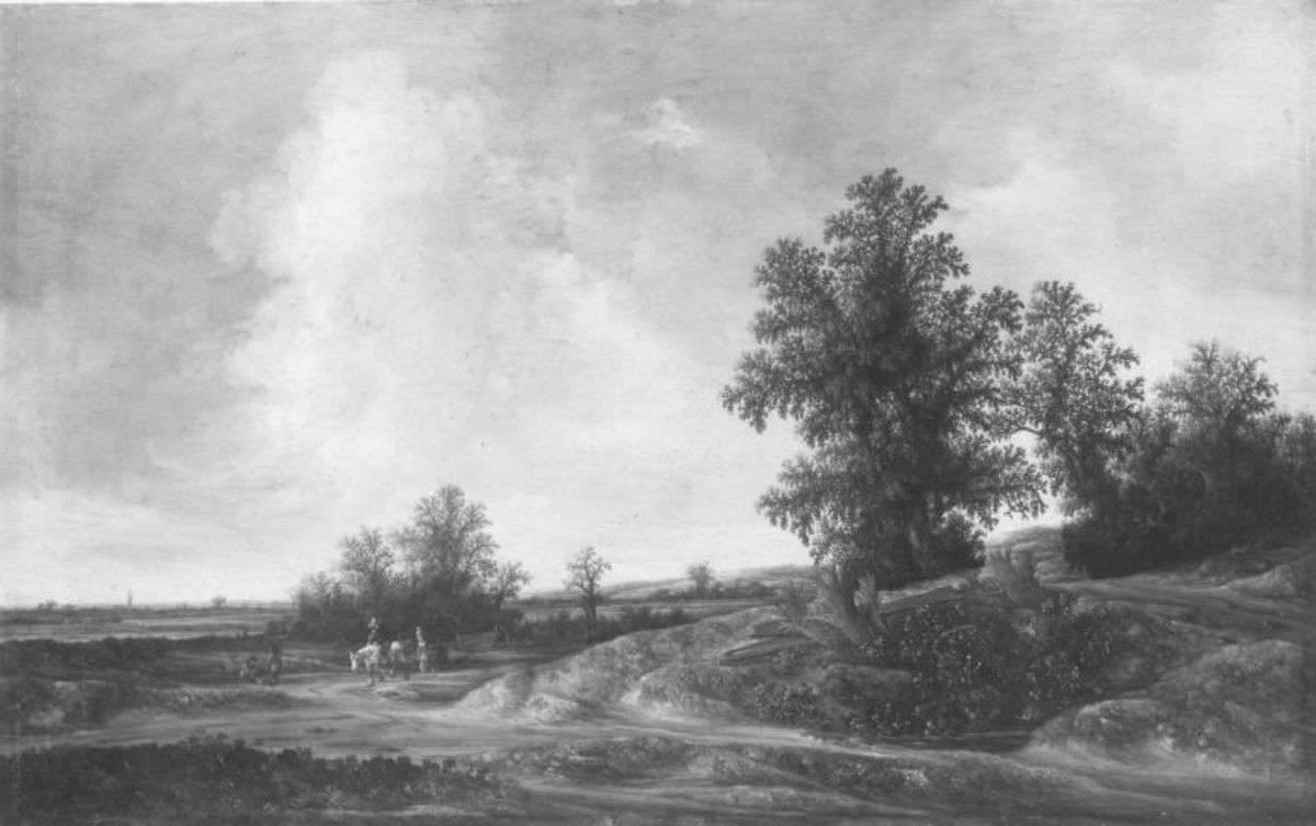 Landschaft mit Feldweg und Staffage