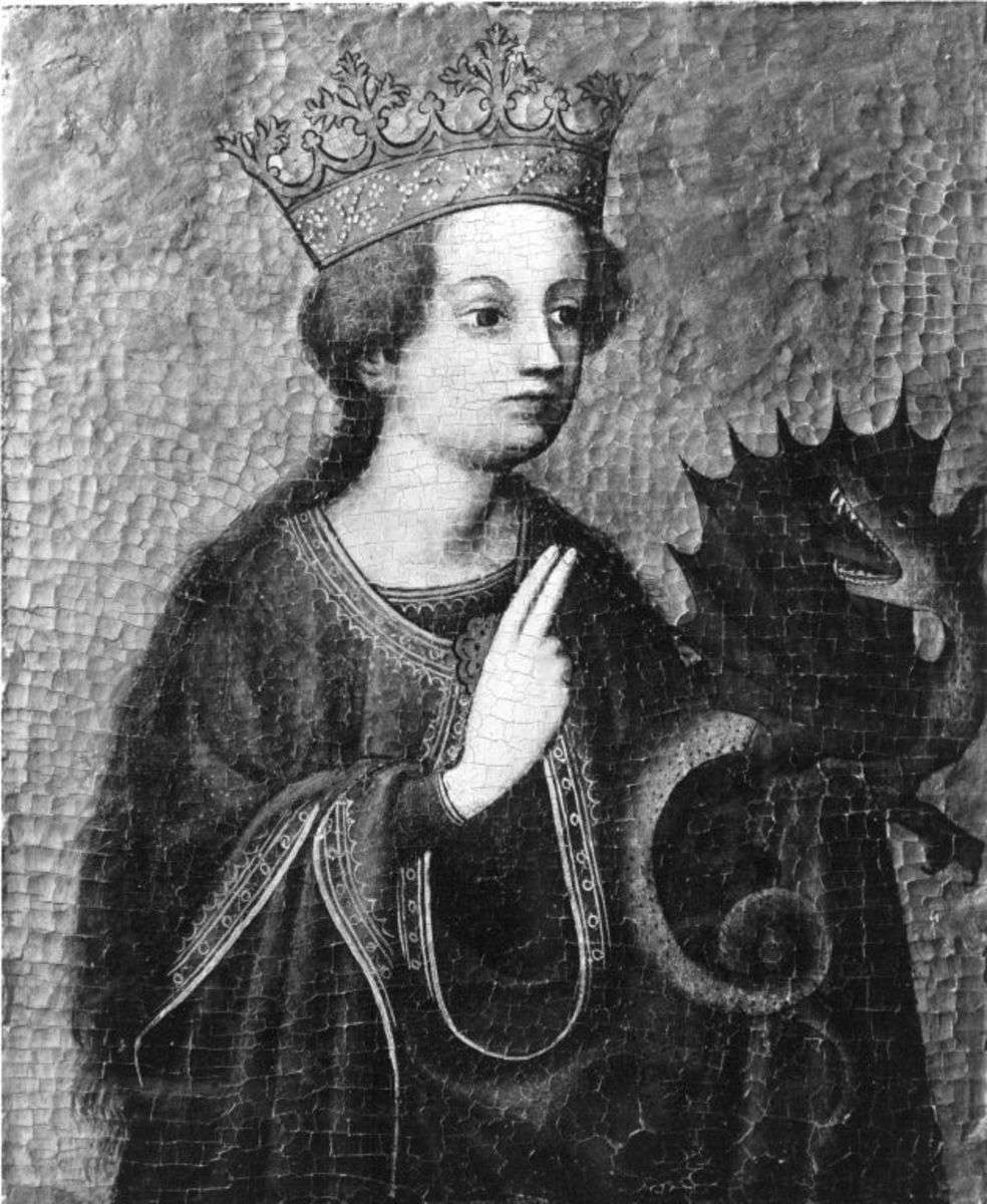 Katharinen-Altar: Hl. Margaretha
Rückseite: Grabtragung der hl. Katharina (zerstört)