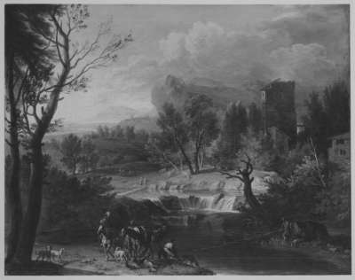 Gebirgslandschaft mit Turm