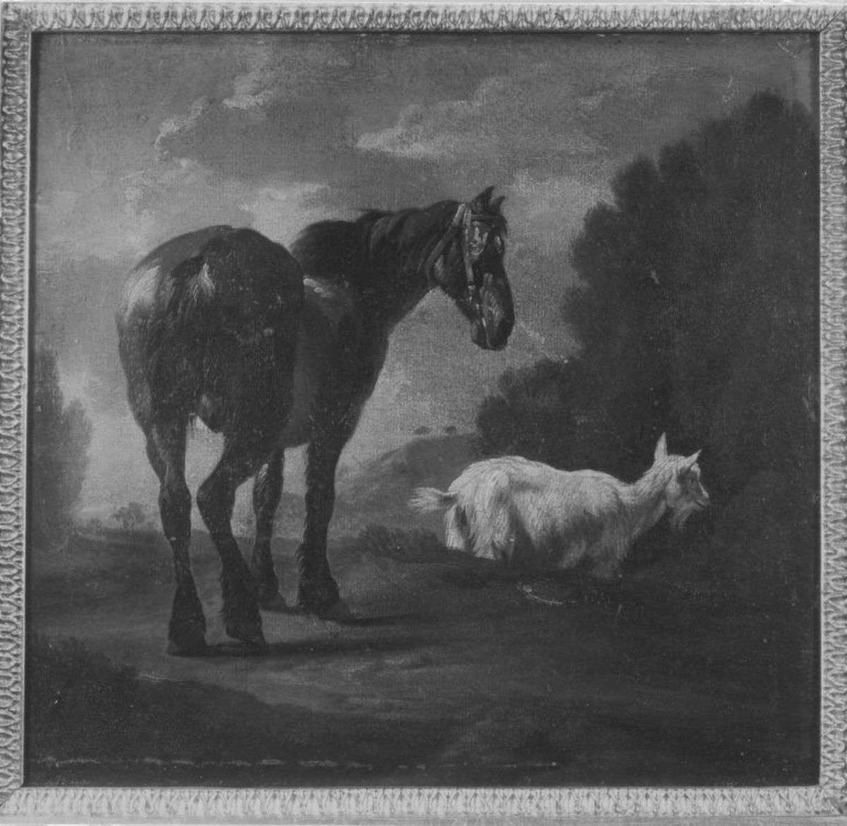 Pferd und Ziege in Landschaft