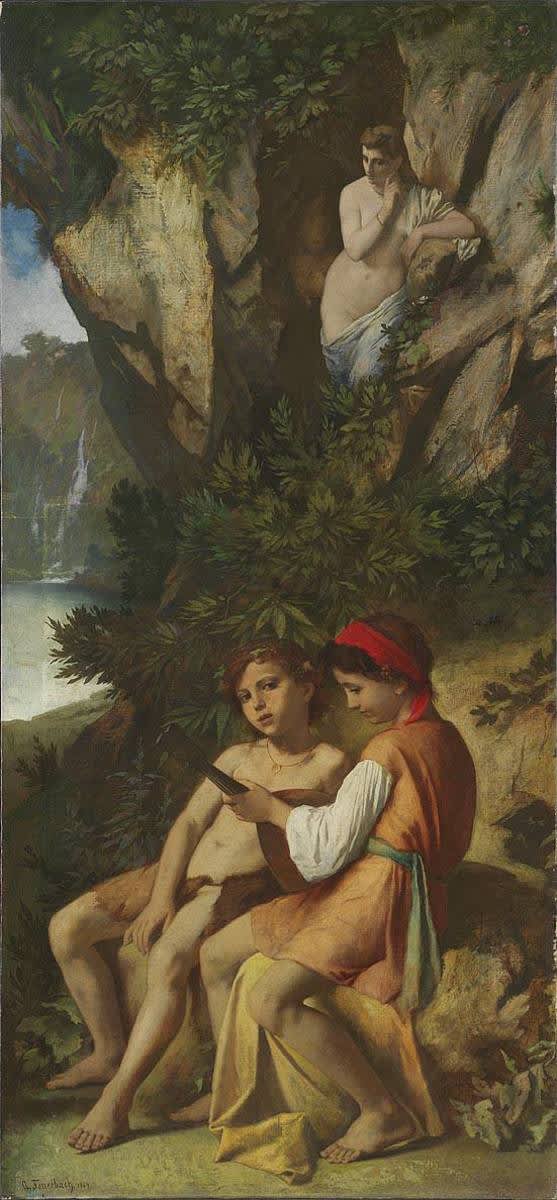 Musizierende Kinder, von einer Nymphe belauscht