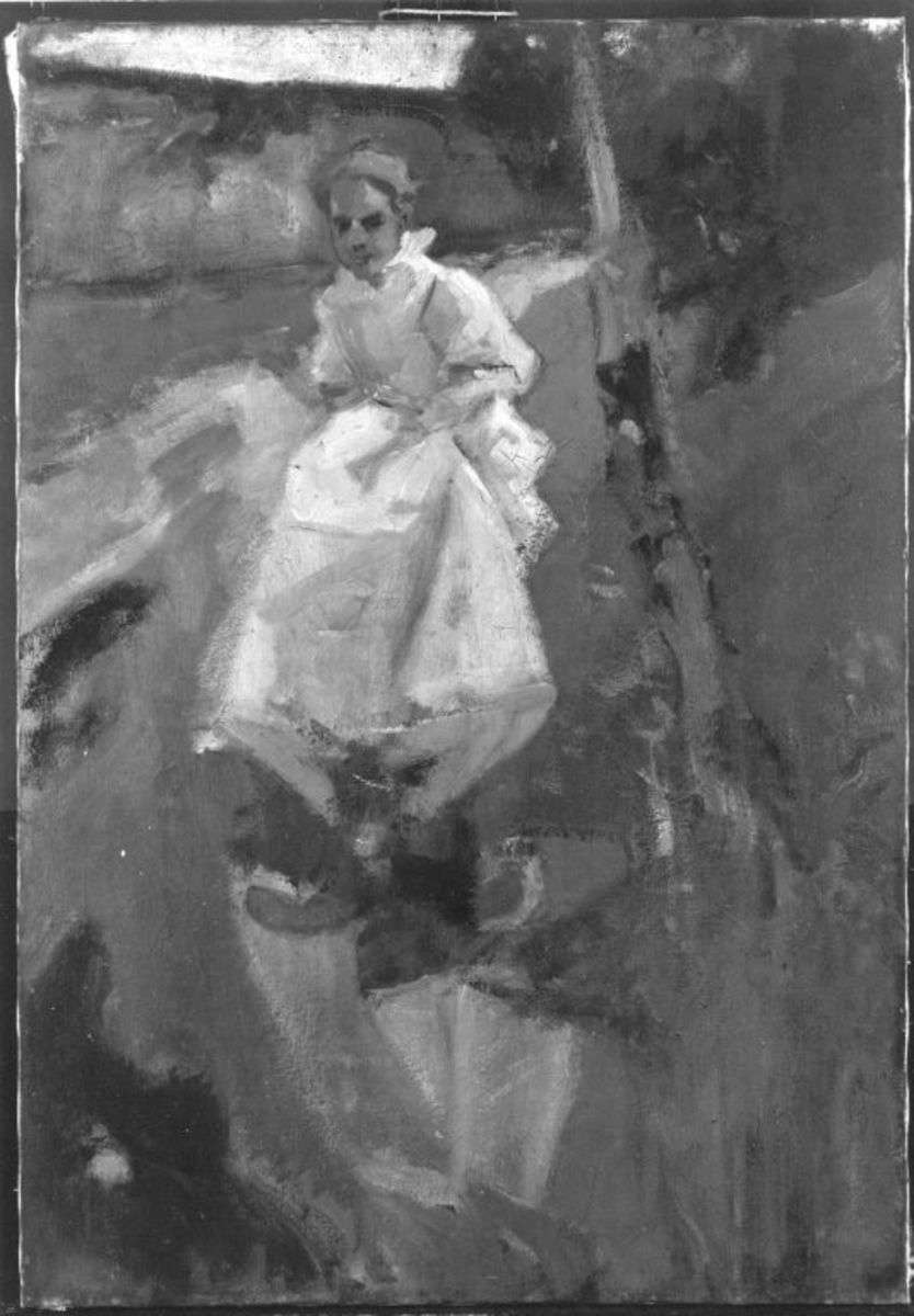 Weißgekleidetes Mädchen am Wasserspiegel