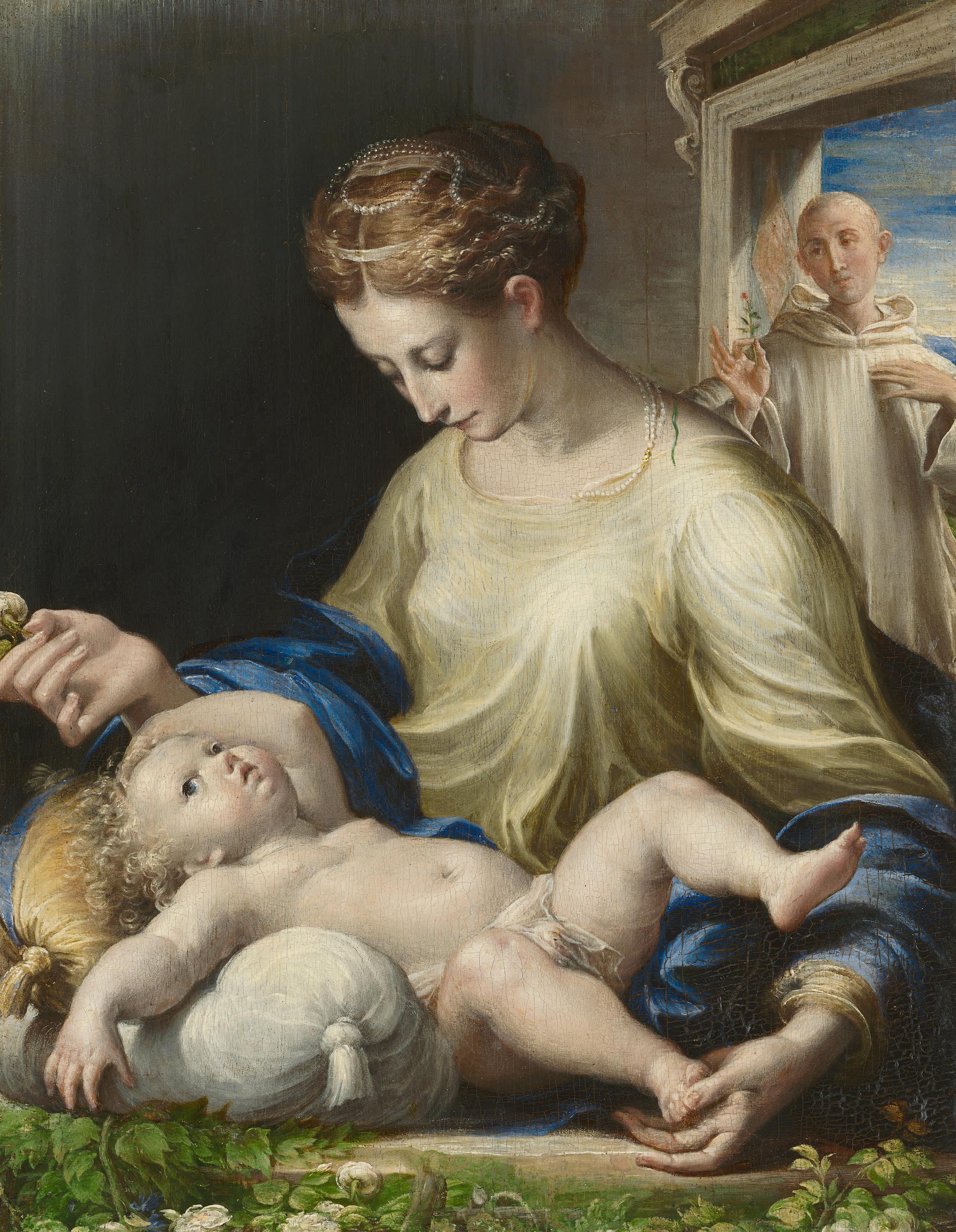 Maria mit Kind und einem Mönch