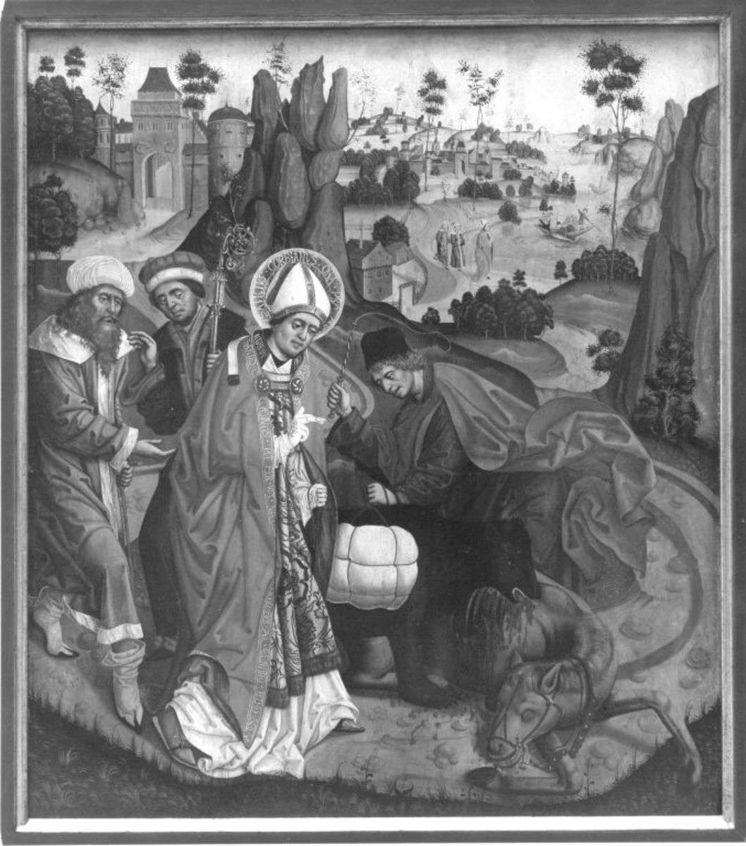 Weihenstephaner Altar: Der hl. Korbinian und der Bär
Rückseite: Kreuztragung Christi