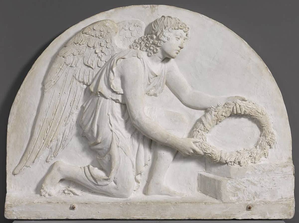 Modell für einen Kranz niederlegenden Engel eines Grabmals