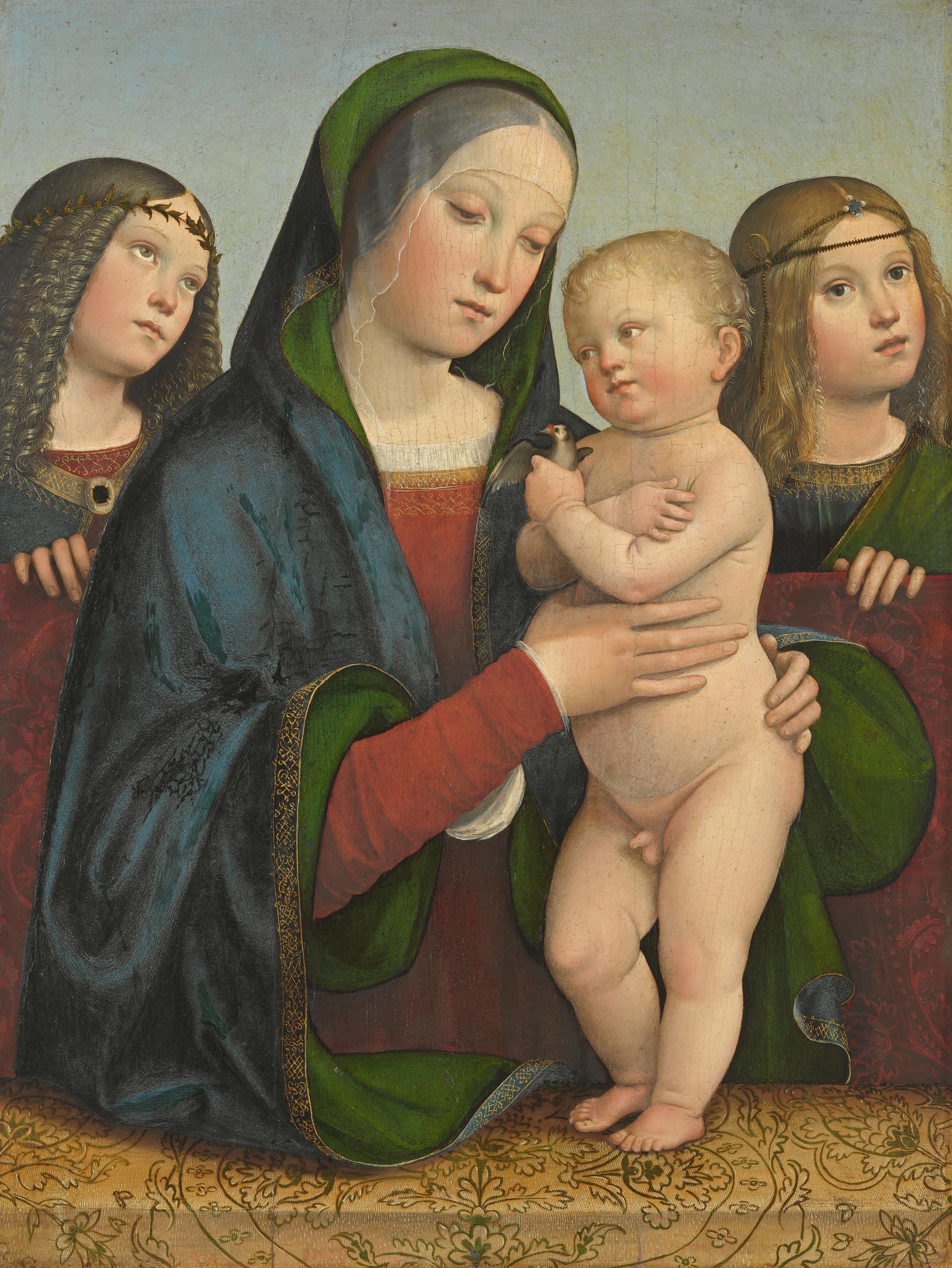 Maria mit Kind und zwei Engeln