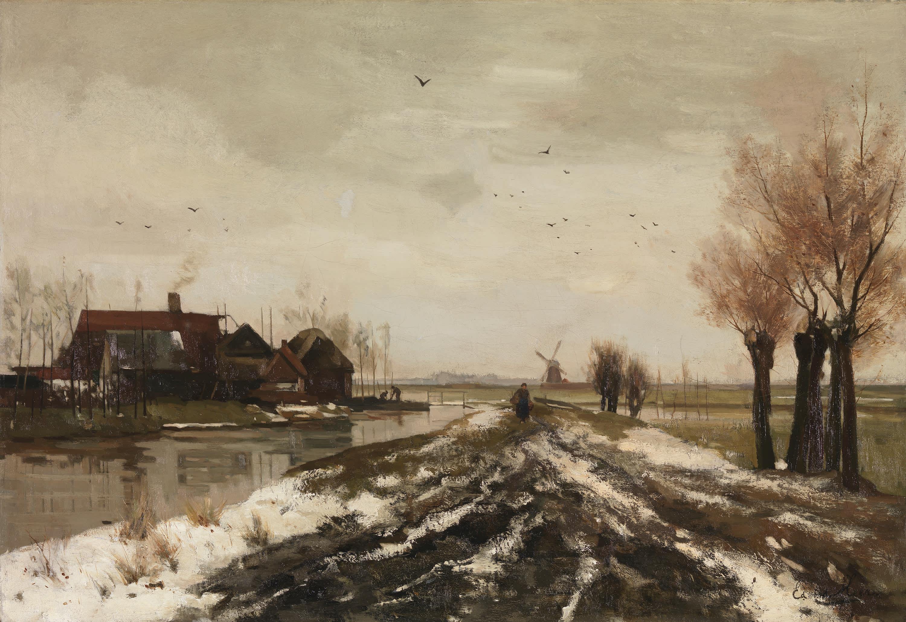 Polderlandschaft bei Tauwetter