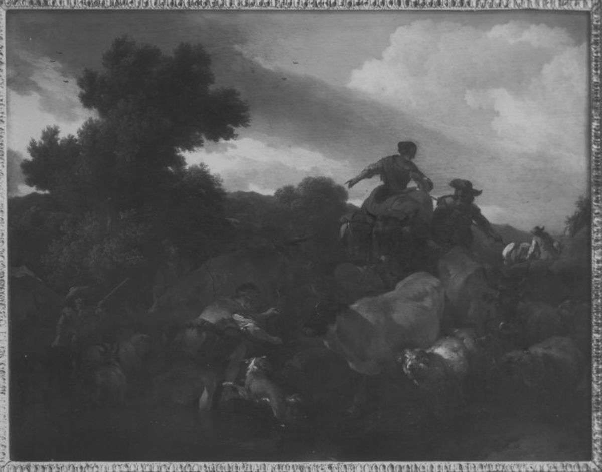 Abendlandschaft mit Viehherde und Hirten