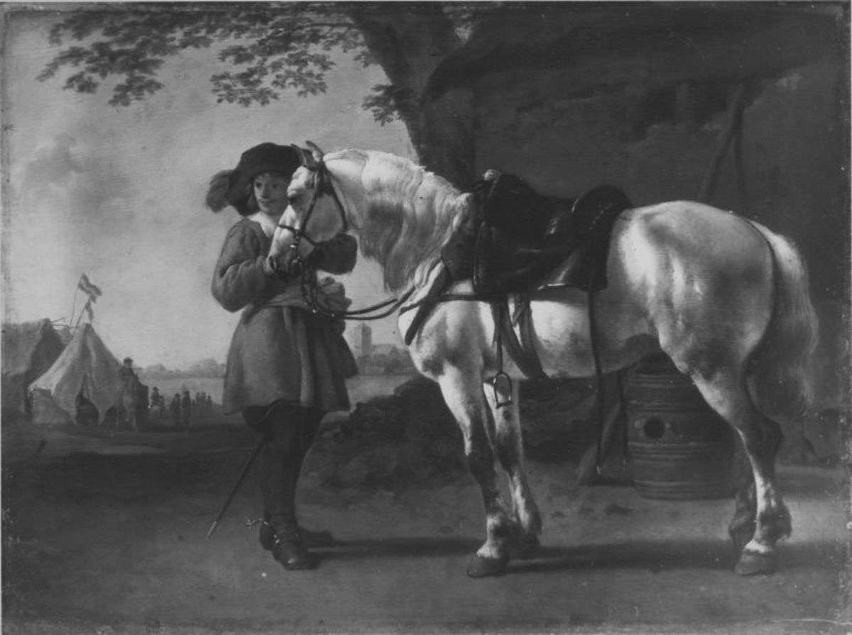 Offizier mit Federhut und Pferd