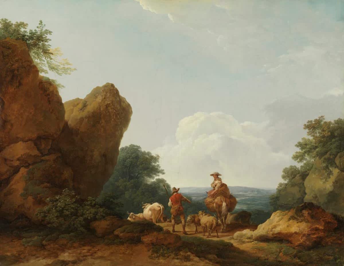 Landschaft mit Hirten auf einer Passhöhe
