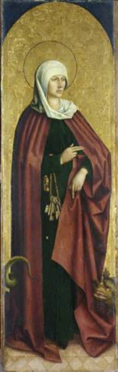 Flügel eines Altares: Die hl. Margarethe (Martha?)
Rückseite: Hl. Afra