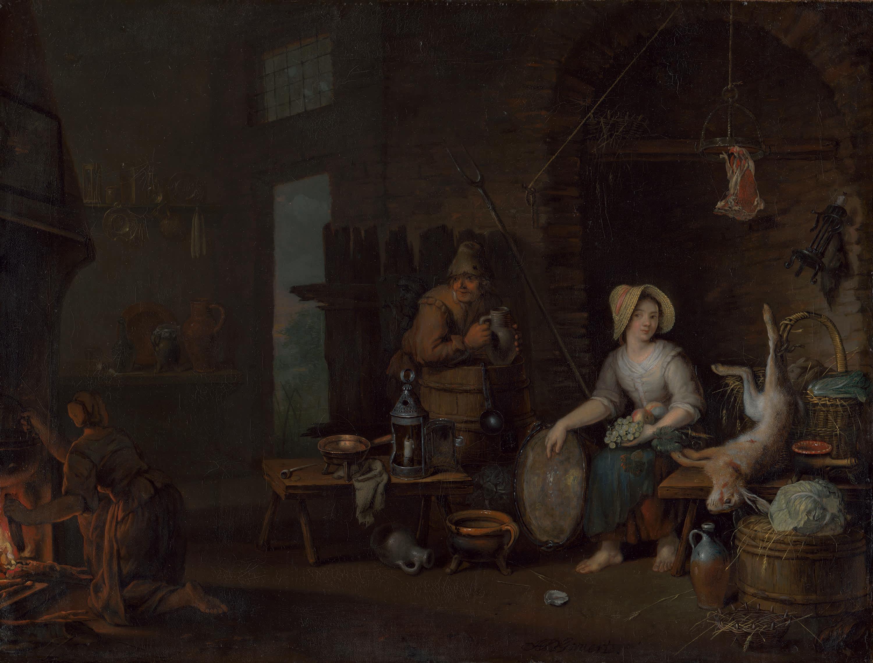 Küche mit Vorräten und Mägden