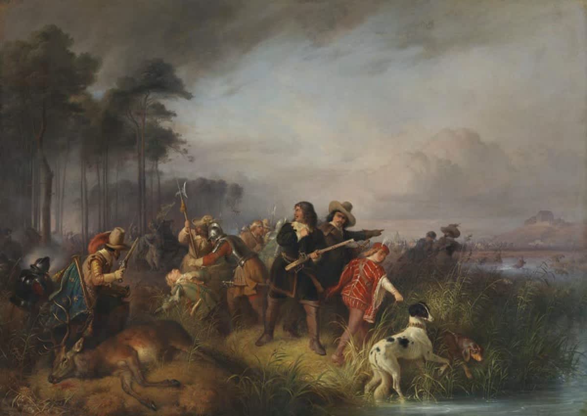 Der schwedische General Wrangel auf der Jagd vom Feinde überrascht (bei Dachau)