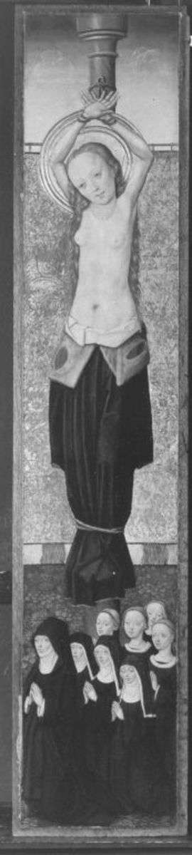 Flügelaltar: Hl. Agatha mit Stifterin und sieben Töchtern
Außenseite: Hl. Benedikt