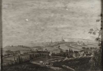 Landschaft mit Pferdefuhrwerk