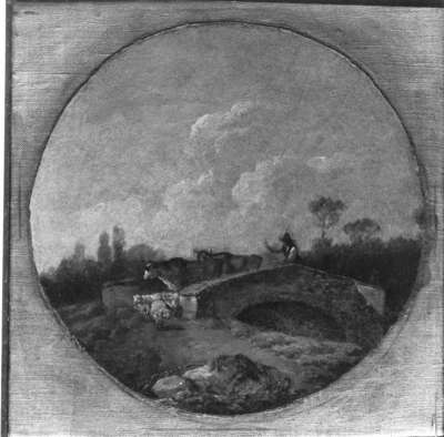 Landschaft mit Brücke, Vieh und Hirt