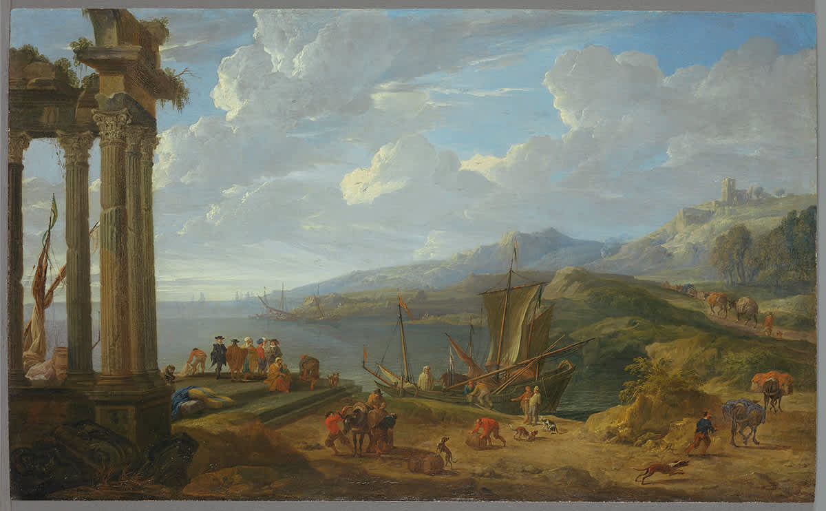 Tempelruine an Meeresbucht