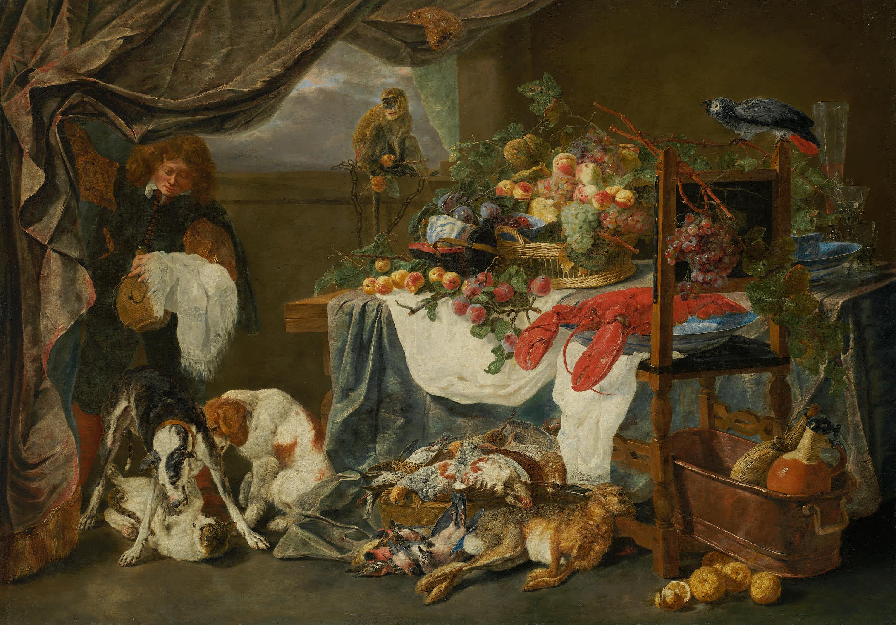 Stillleben mit Jagdbeute und Obst