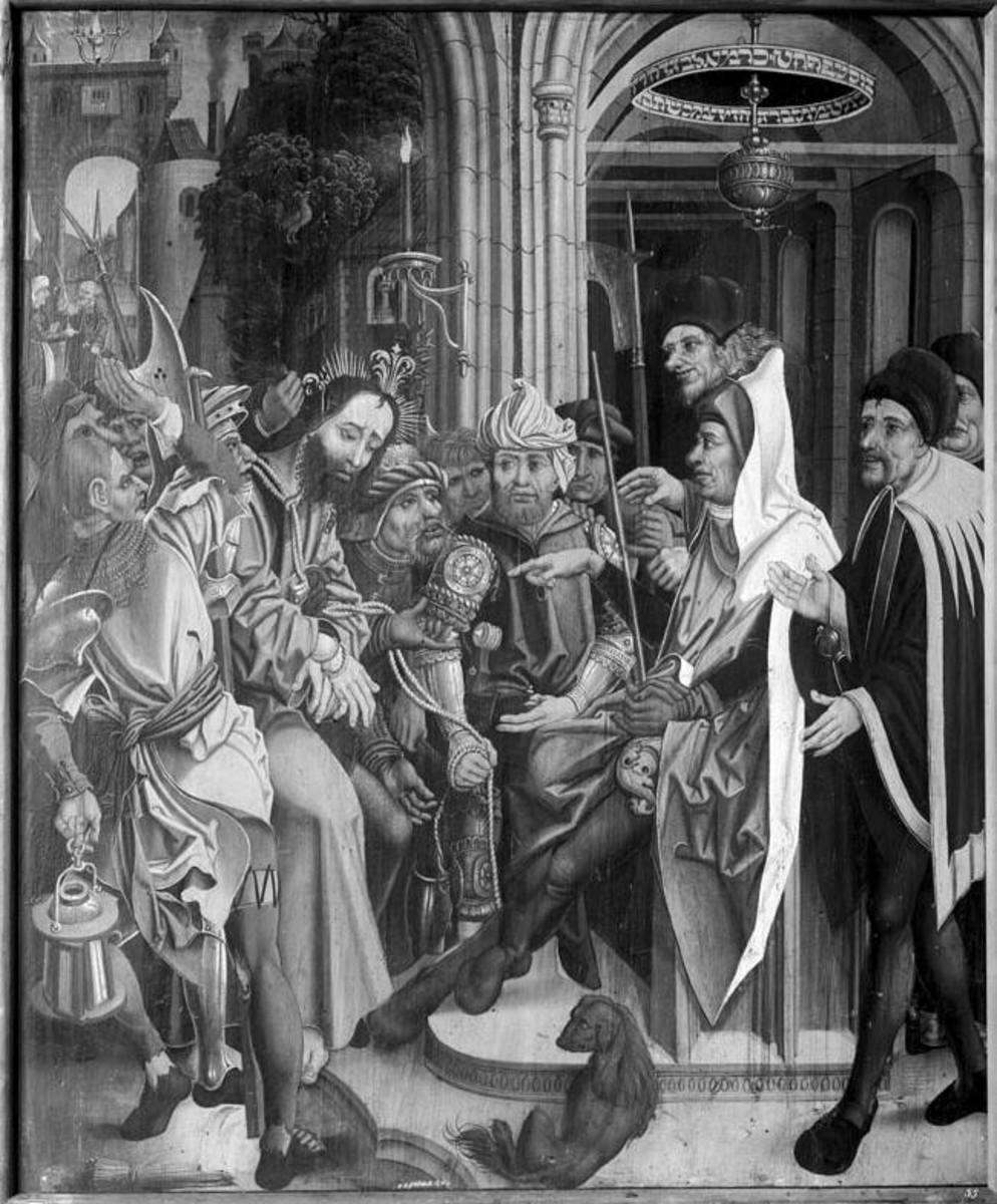 Christus vor dem Hohenpriester
Rückseite: Reliefspuren