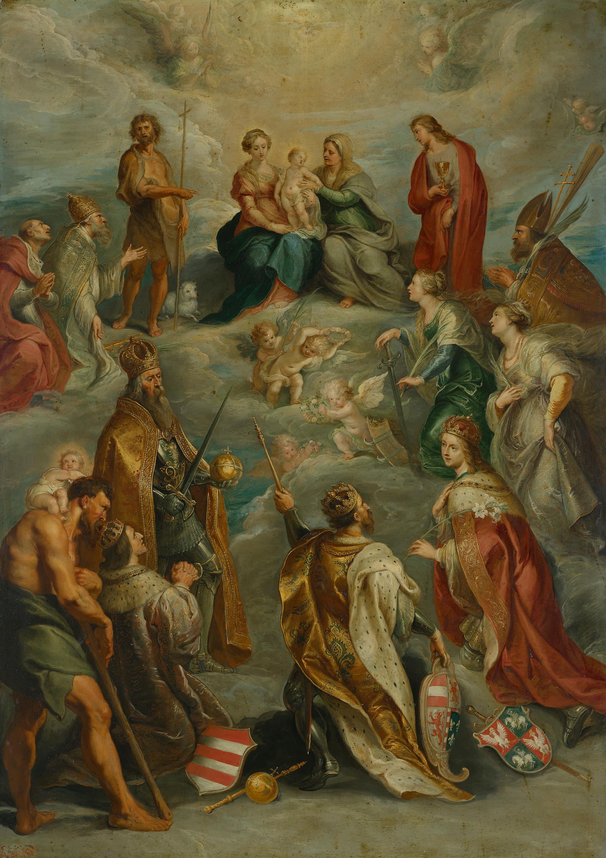 Maria mit dem Kind und der hl. Anna, umgeben von Heiligen und den Heiligen des Hauses Österreich-Habsburg