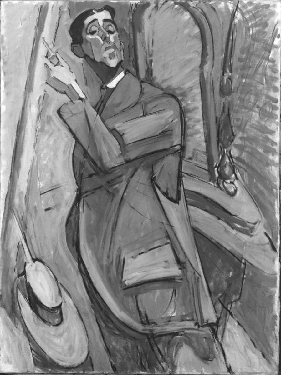 Selbstbildnis mit Ofen und Kommode I