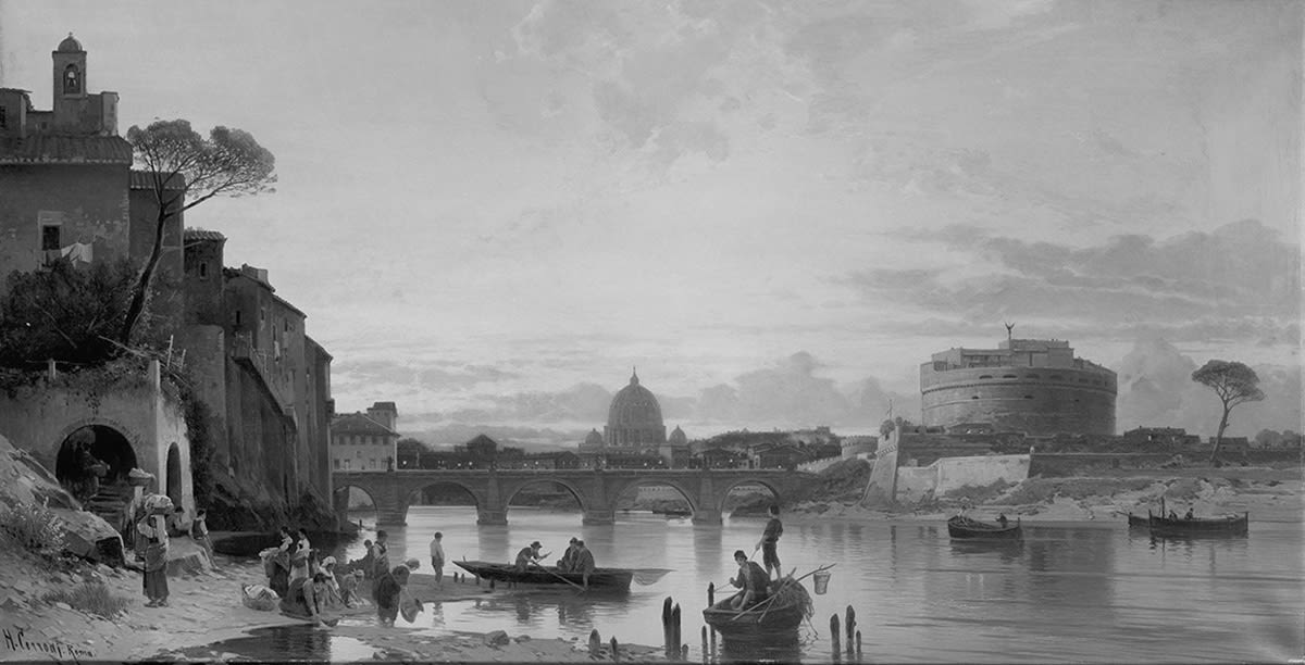 Blick auf den Tiber in Rom bei Abendstimmung