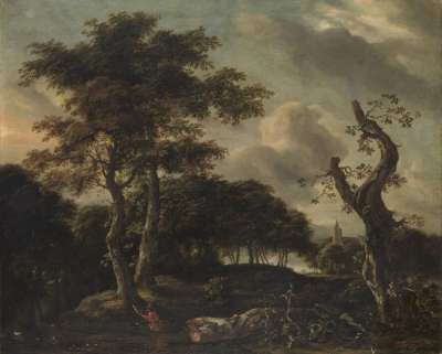 Baumlandschaft mit Entenjagd