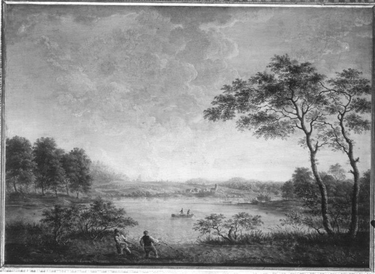 Fischer an einem breiten Fluss