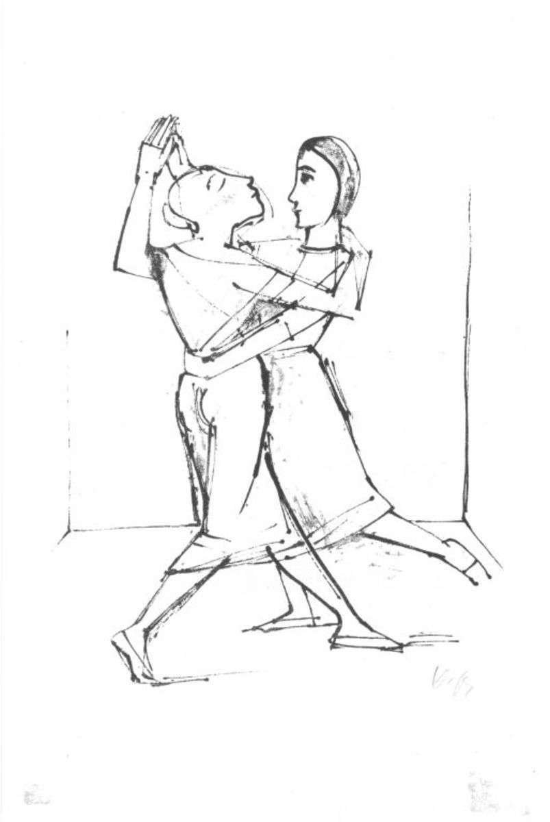 Umschlungenes Mädchenpaar tanzend  (aus der Mappe "Tanz")