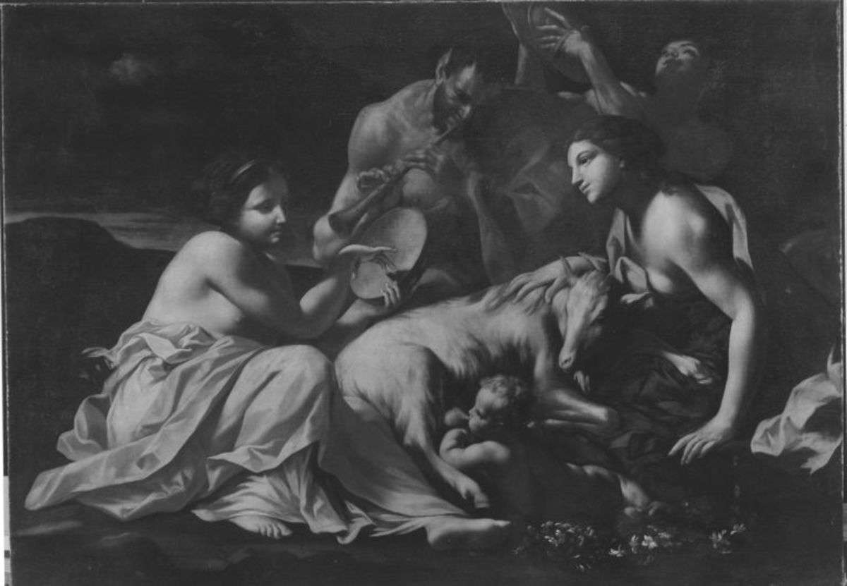 Jupiter als Kind, von der Ziege Amalthea genährt