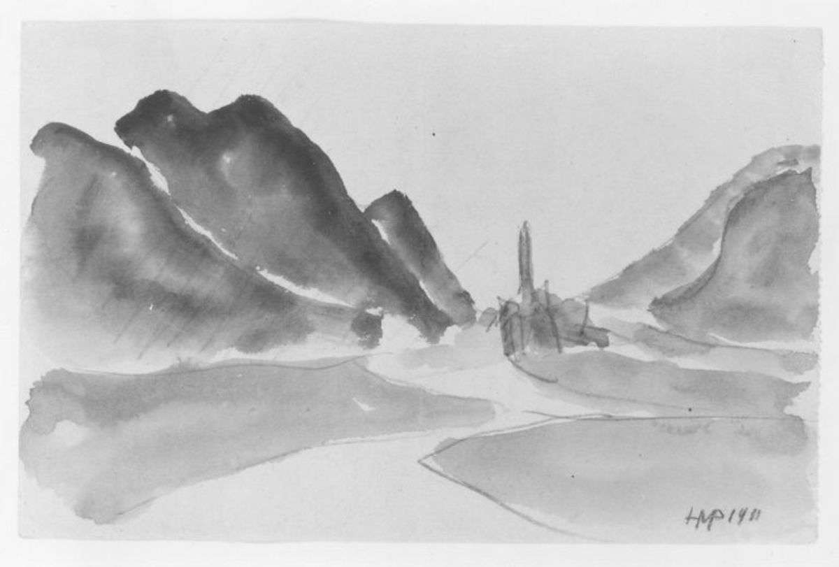 Wiesental in den Bergen mit Straße und Schloß