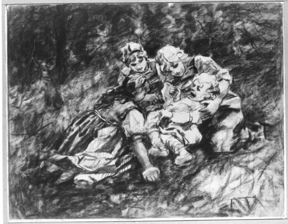 Drei Mädchen mit einem weinenden Kind