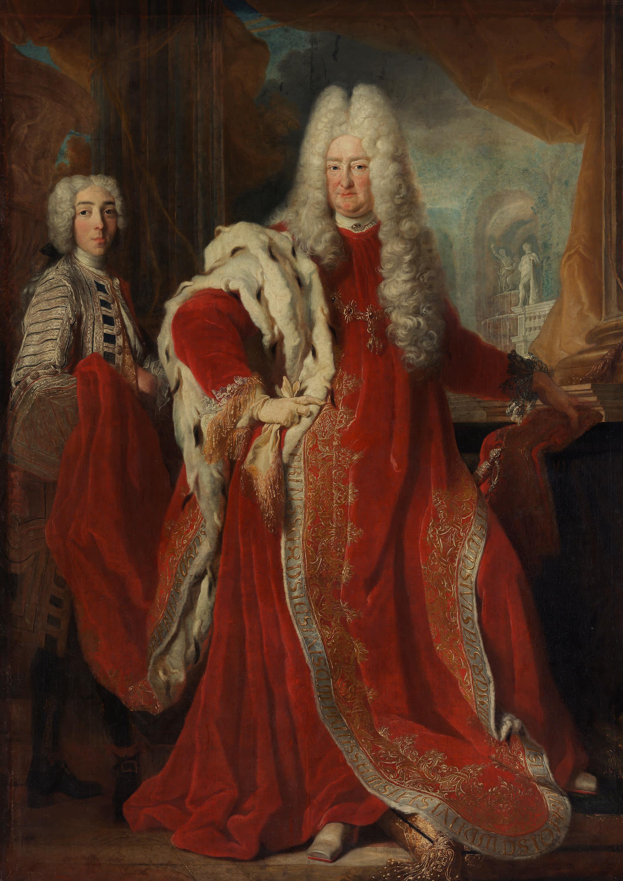 Kurfürst Karl III. Philipp von der Pfalz als Ordensgroßmeister mit Page