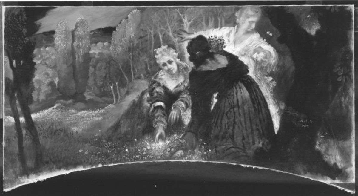 Drei Supraporten, Frauen in Landschaft: Frühlingslandschaft mit drei Frauen