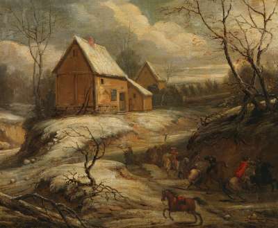 Winterlandschaft mit kämpfenden Reitern