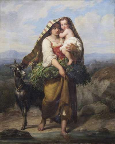 Italienische Landfrau mit Kind und Ziege