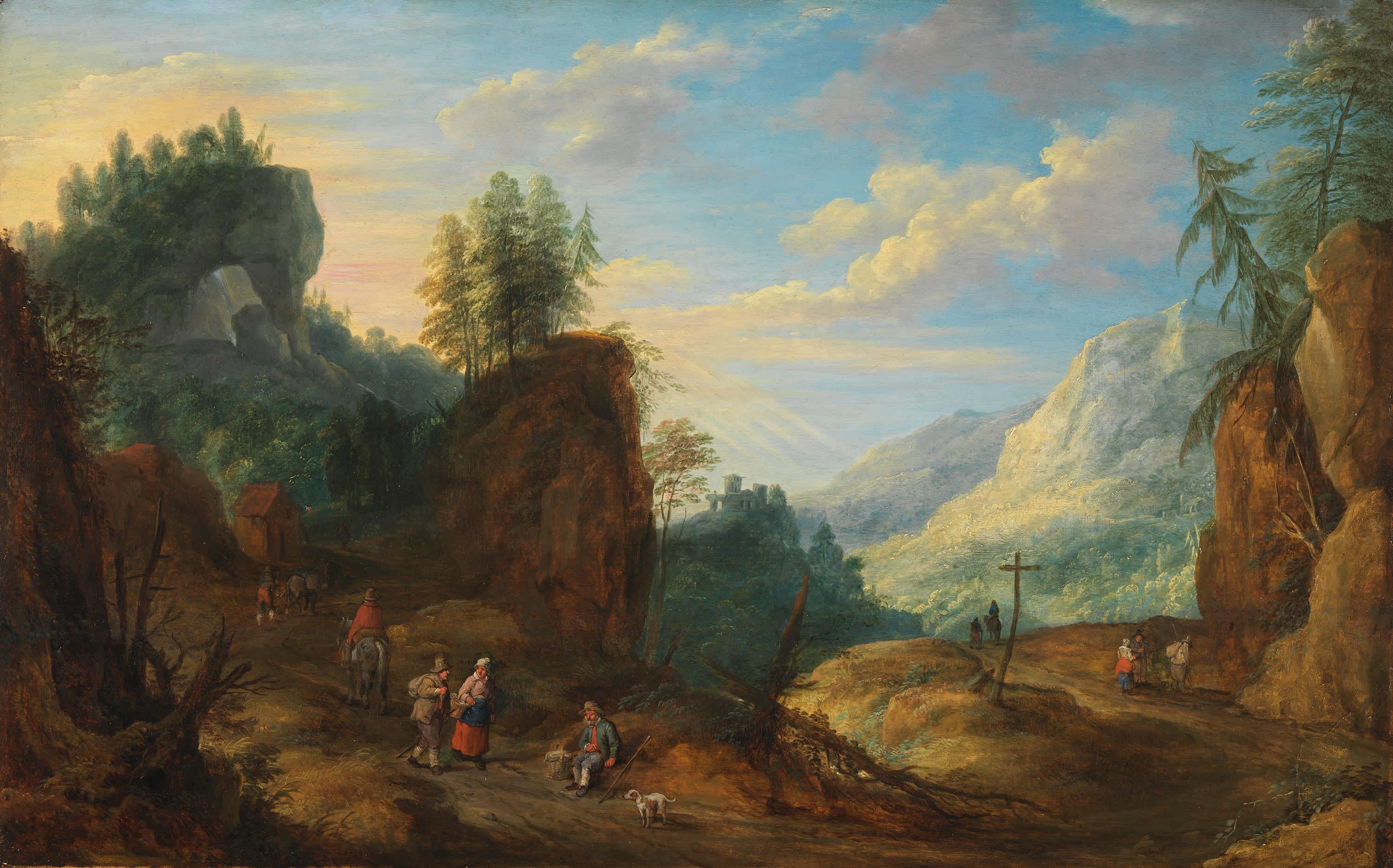 Straße im Gebirge mit Reisenden