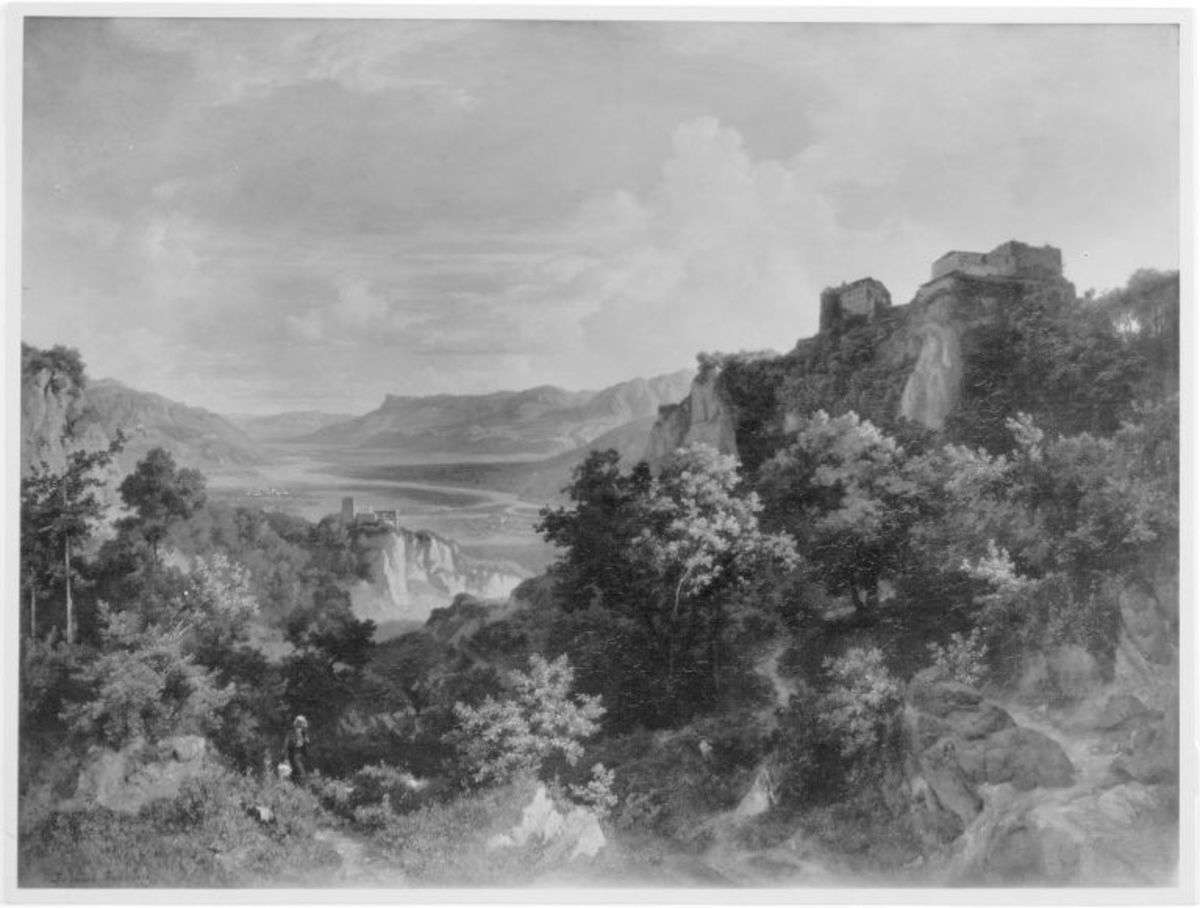 Blick auf das Etschtal mit Schloss Tirol