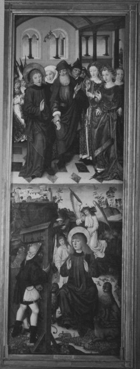 Veitsaltar: Der hl. Vitus verweigert die Heirat, der hl. Vitus in der Löwengrube
Rückseite: Die hll. Margarethe und Dorothea