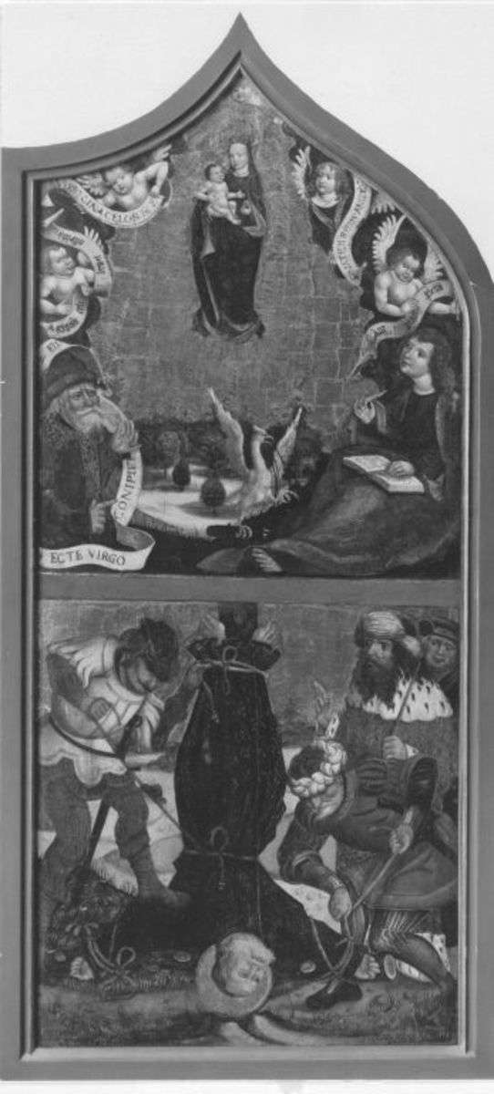 Maria als Himmelskönigin und Kreuzigung Petri
(Abgetrennte Rückseite siehe 9902)