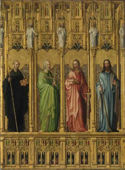 Heisterbacher Altar: Der hl. Benedikt und die Apostel Philippus, Matthäus und Jakobus d. J.