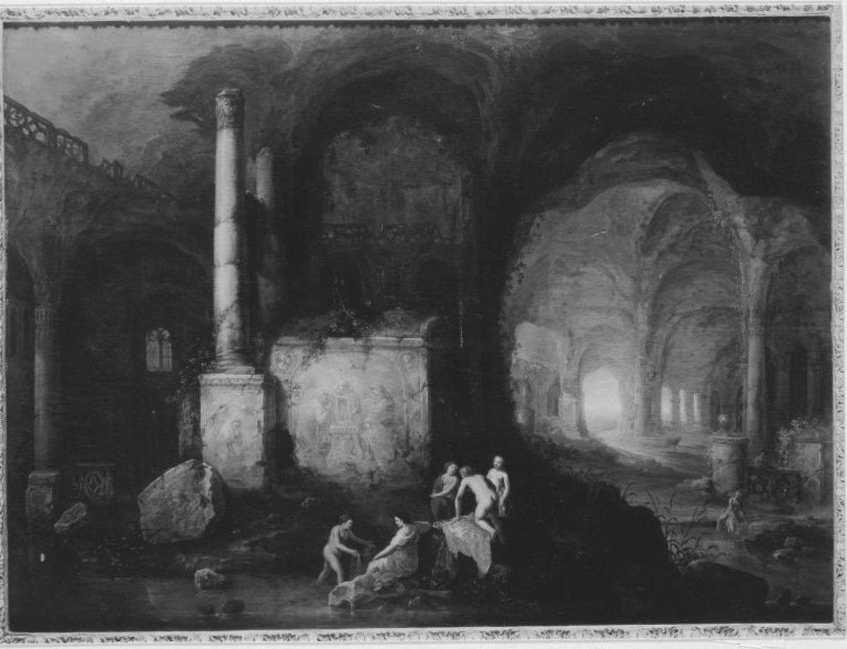 Badende Mädchen in einer Felsgrotte