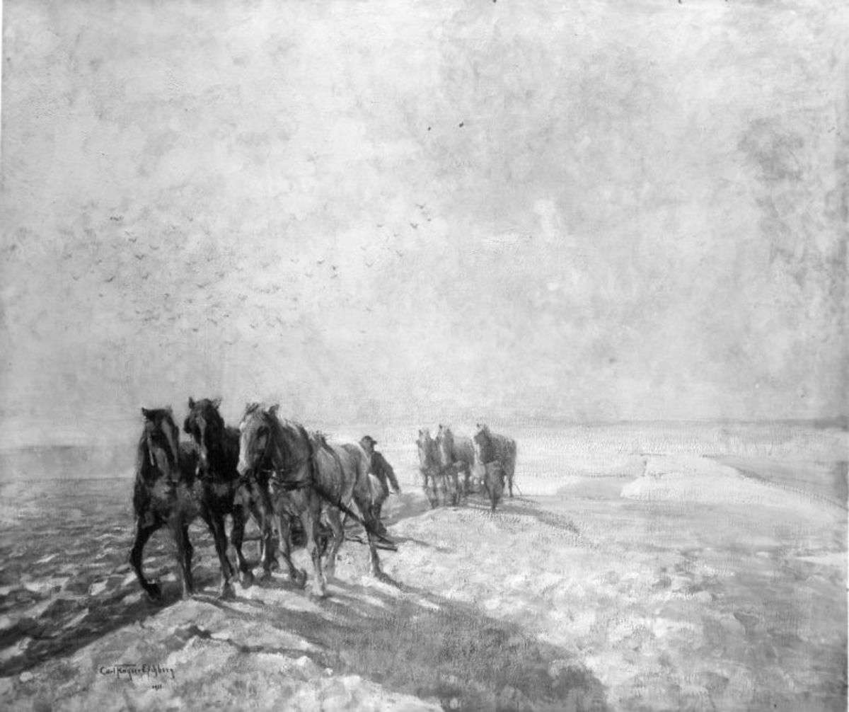 Landschaft mit pflügenden Bauern