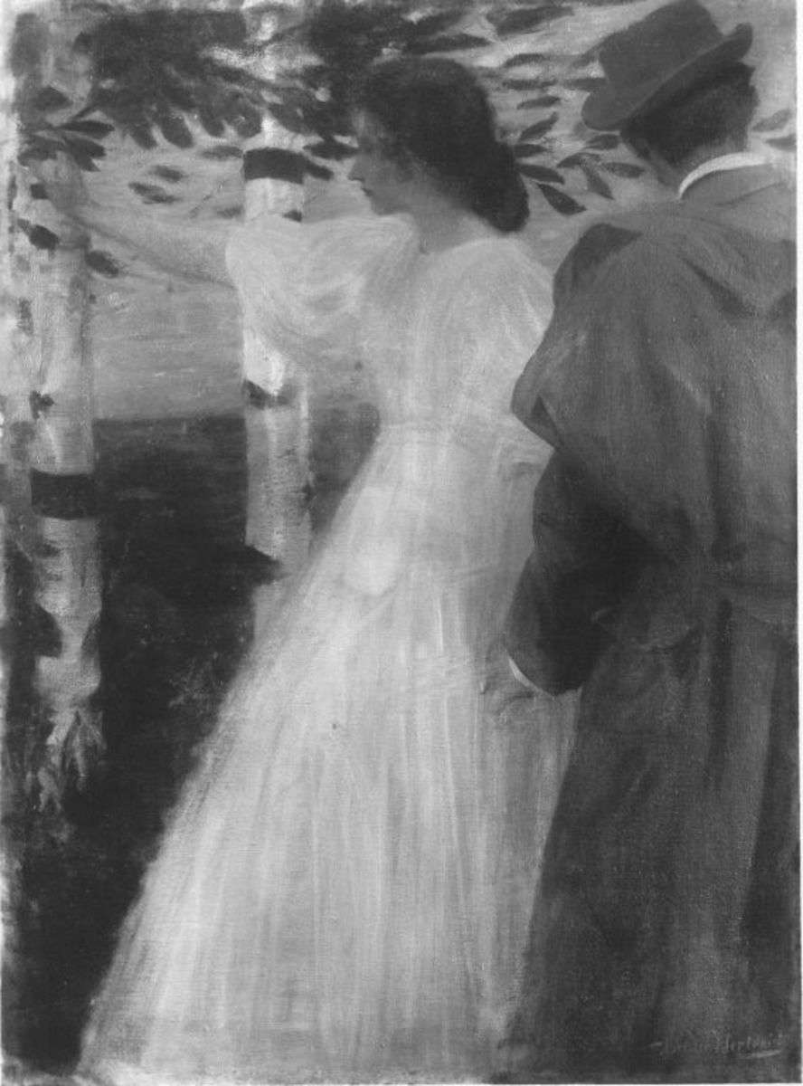 Ein Sommerabend (Dame und Herr unter Birken)