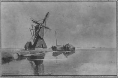 Flusslandschaft mit Windmühle