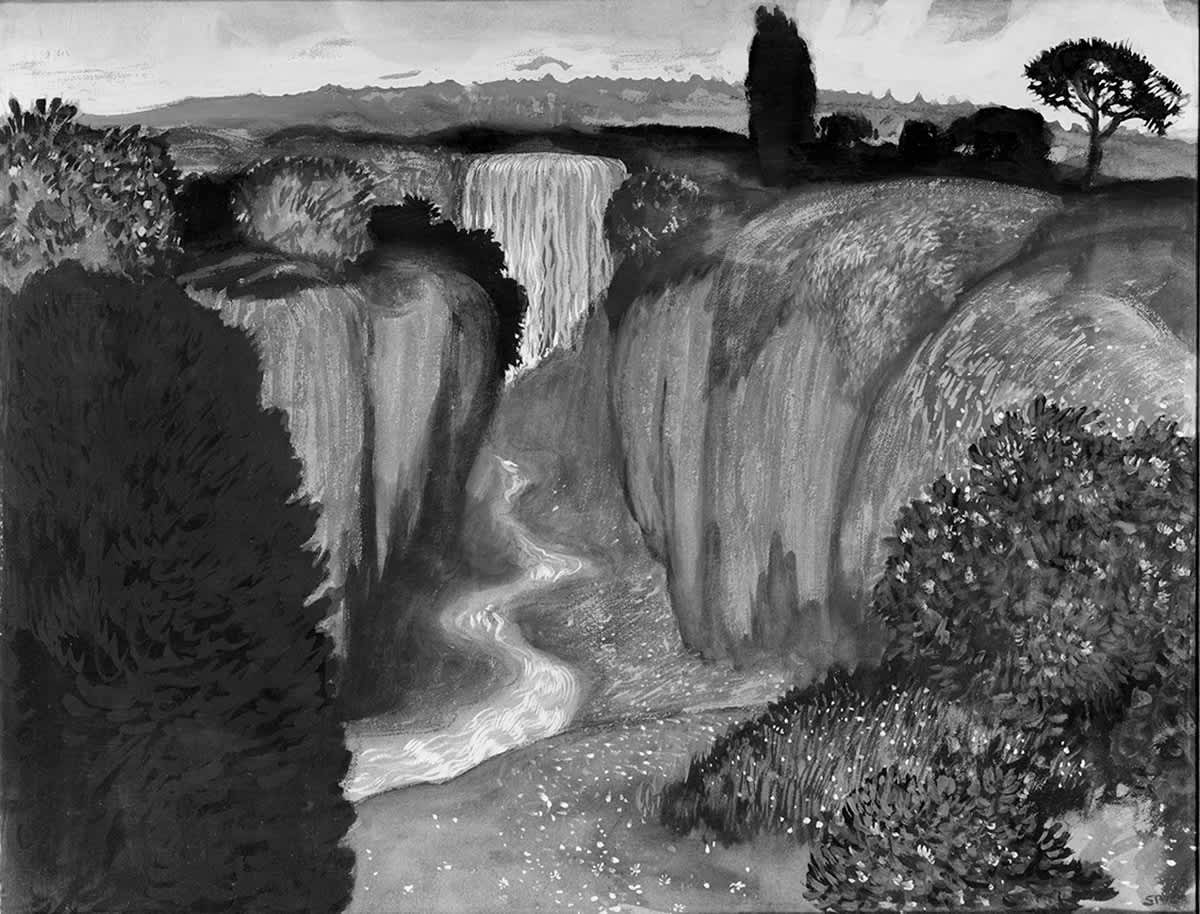 Landschaft mit Wasserfall