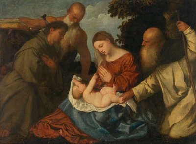 Maria mit Kind, den hll. Antonius Abbas, Hieronymus und Franziskus