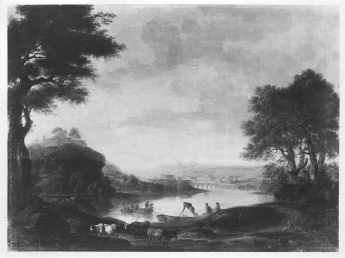 Landschaft bei Tivoli mit Fischern