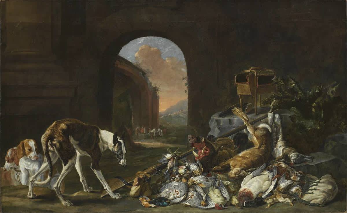 Jagdbeute, von Hunden bewacht